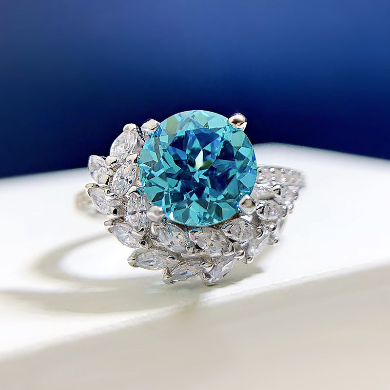 S925 Silver Round Rhinestone Engagement Ring